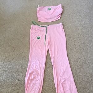 Pink Tube Top and Pants Set with Green Accents